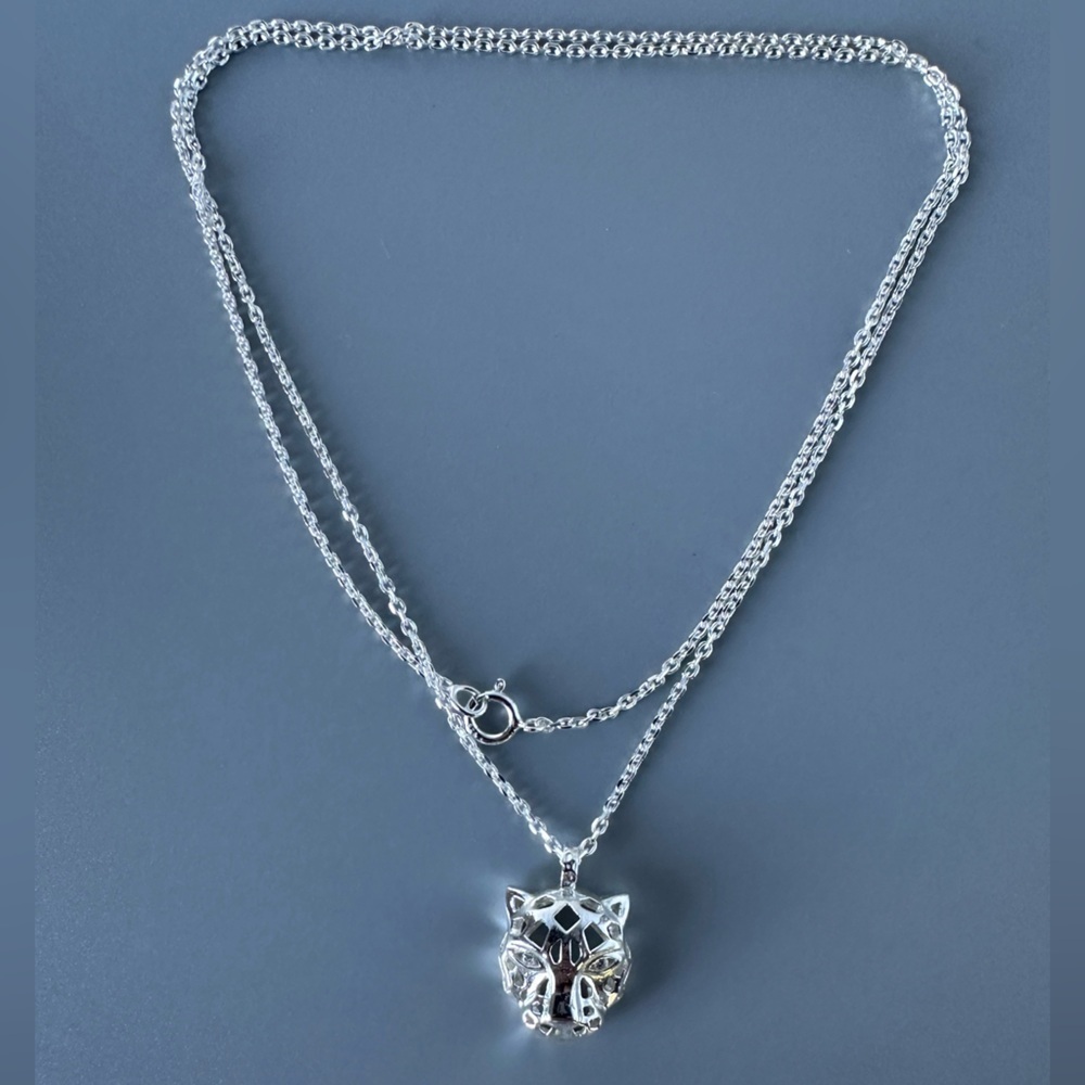 Sterling Silver CZ Cheetah Necklace - Picture 3 of 10
